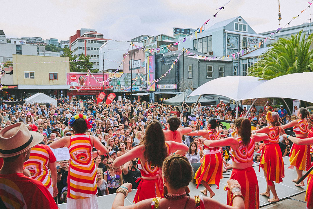 Dancers on stage at performing at a street concert