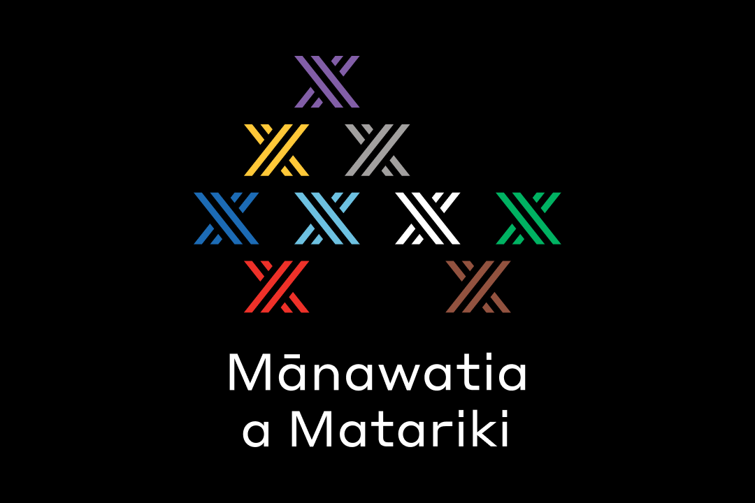 The words 'Mānawatia a Matariki' under image of nine stylised stars