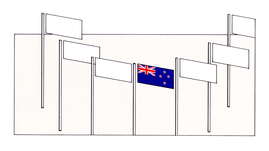 Circle of flags with New Zealand flag in centre