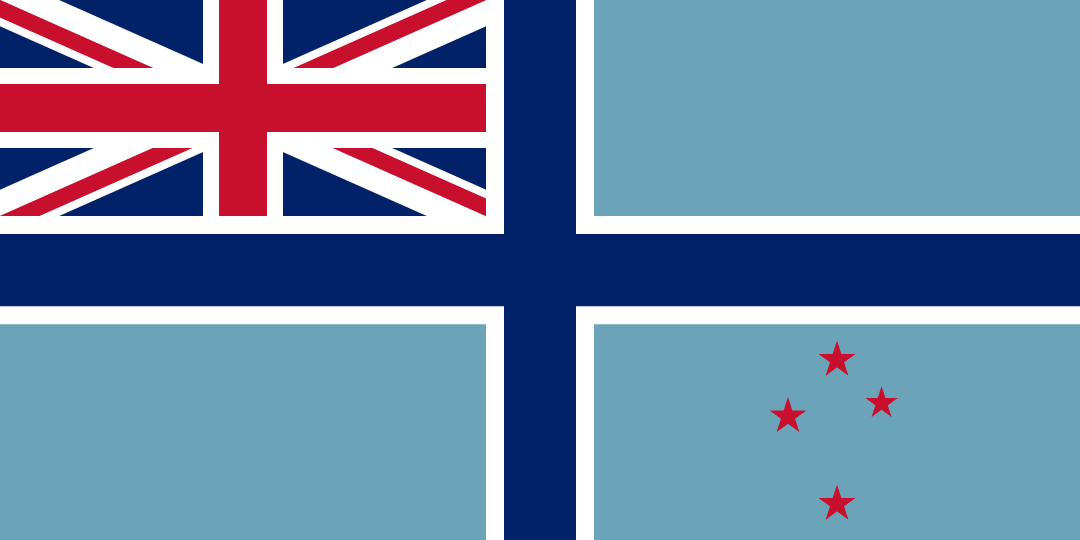 A flag divided by a dark blue cross with a Union Jack in top left and Four red stars of southern cross in bottom right