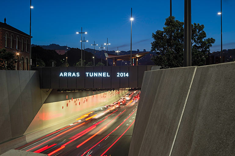The Arras Tunnel at night.