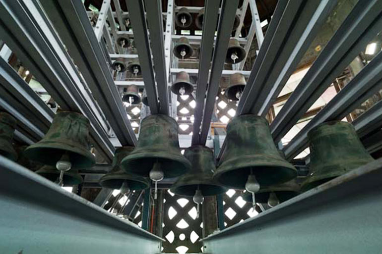 A view of inside the Carillon at the bells.