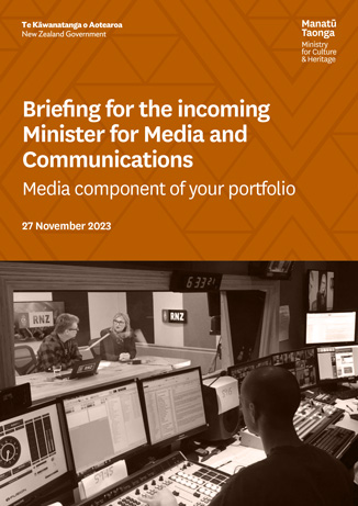 Cover of the Briefing for the incoming Minister for Media and Communications