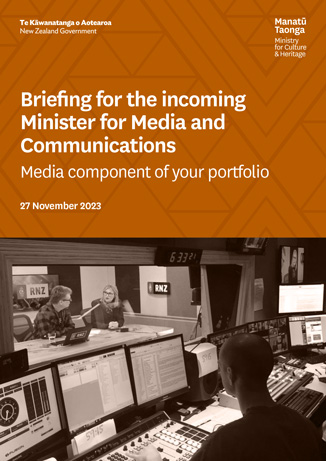 Cover of the Briefing for the incoming Minister for Media and Communications