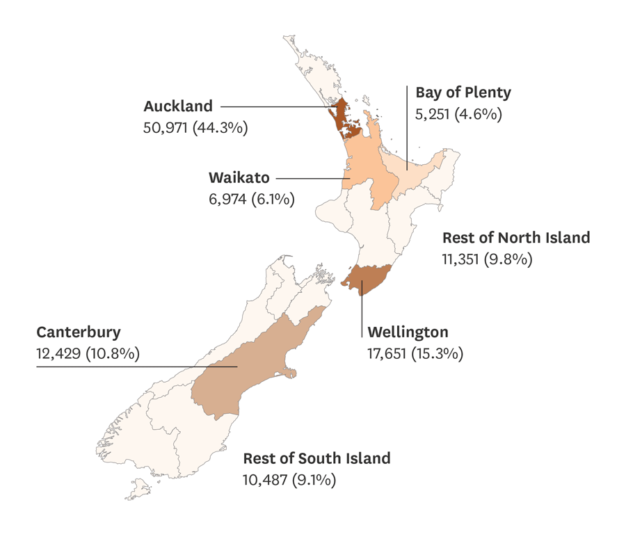 Map showing cultural-sector employment by region. Image description below.