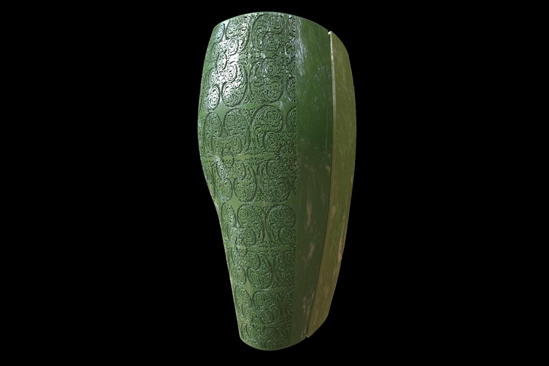 Digital rendering of green prosthetic leg