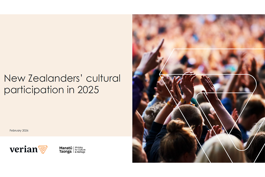 Cover of New Zealanders' cultural participation in 2025 showing logos and crowd scene