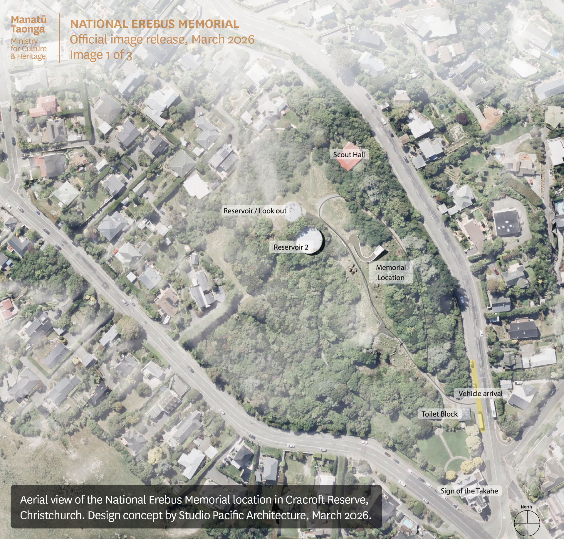Aerial photograph showing location of proposed memorial