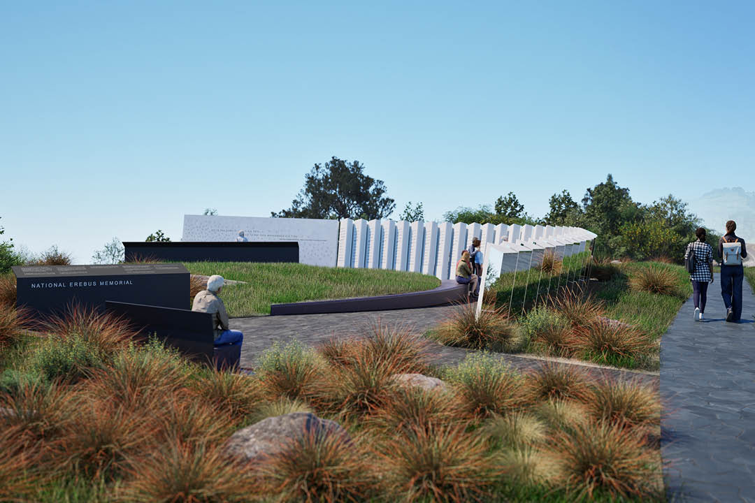 Rendered view of the National Erebus Memorial in Cracroft Reserve
