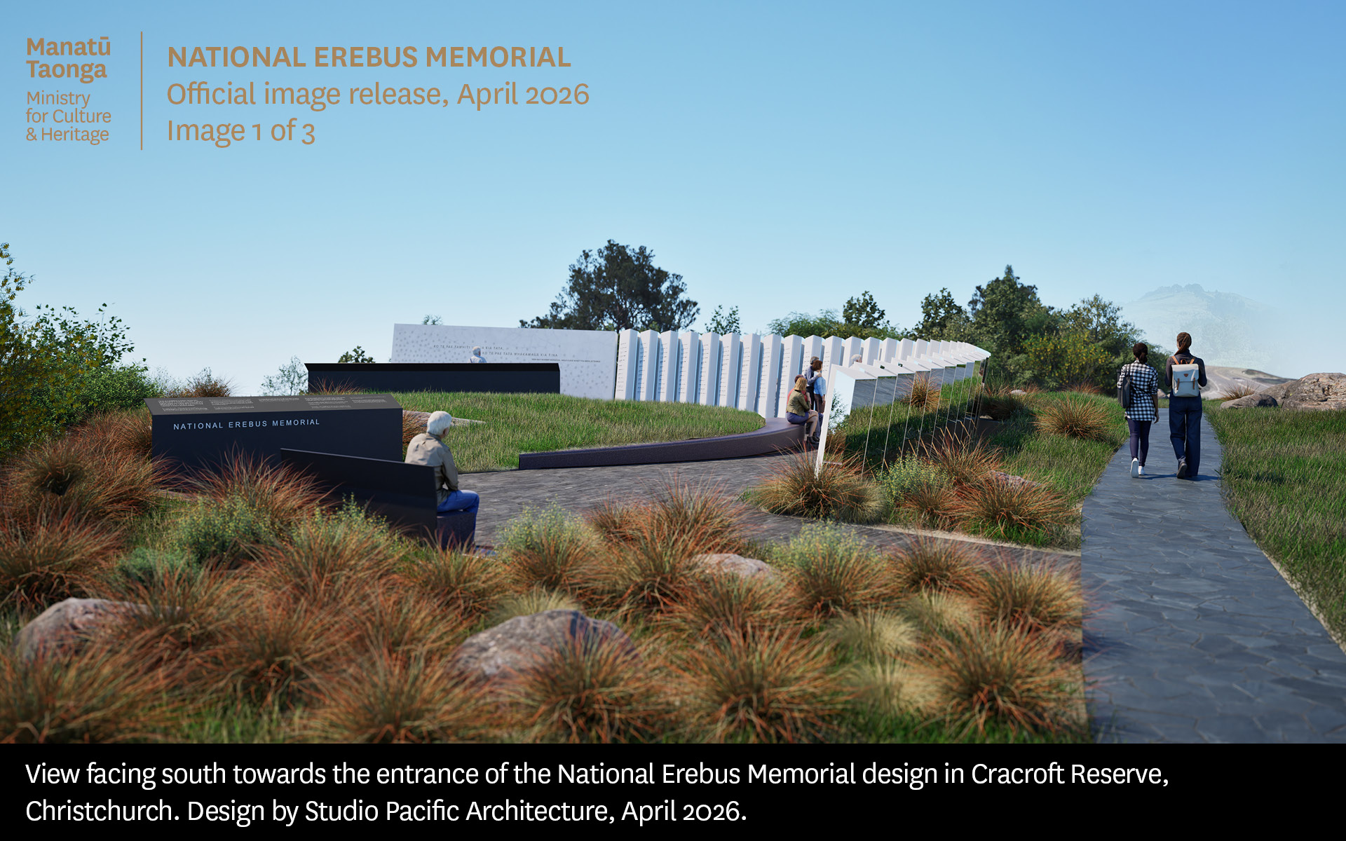 Rendering of how National Erebus Memorial would look facing south from Cracroft Reserve