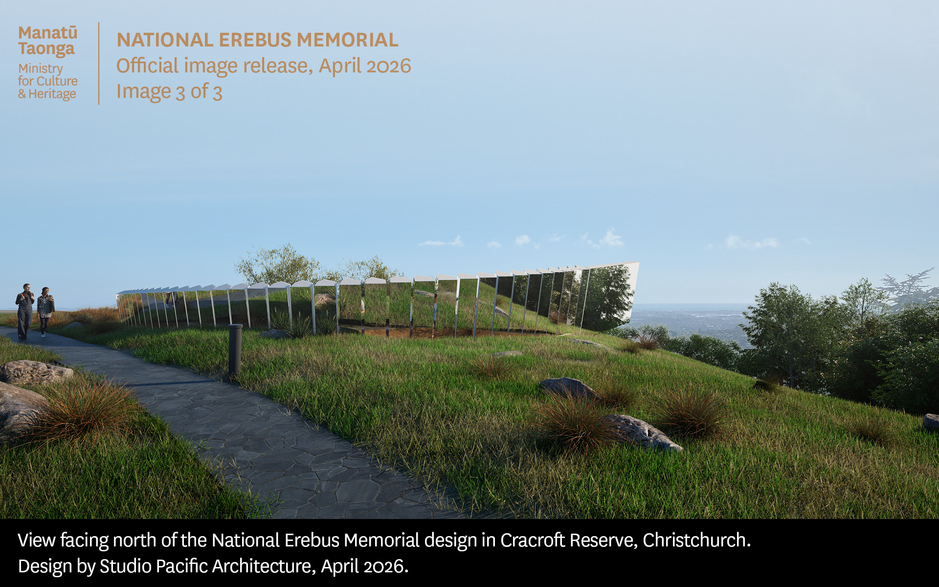 Rendering of how National Erebus Memorial in Cracroft Reserve would facing north from 