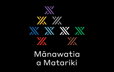 The words 'Mānawatia a Matariki' under image of nine stylised stars