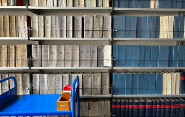 Legislation books on library shelves