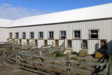 Exterior of Tora Station woolshed which originally had 20 stands for blade shearing.